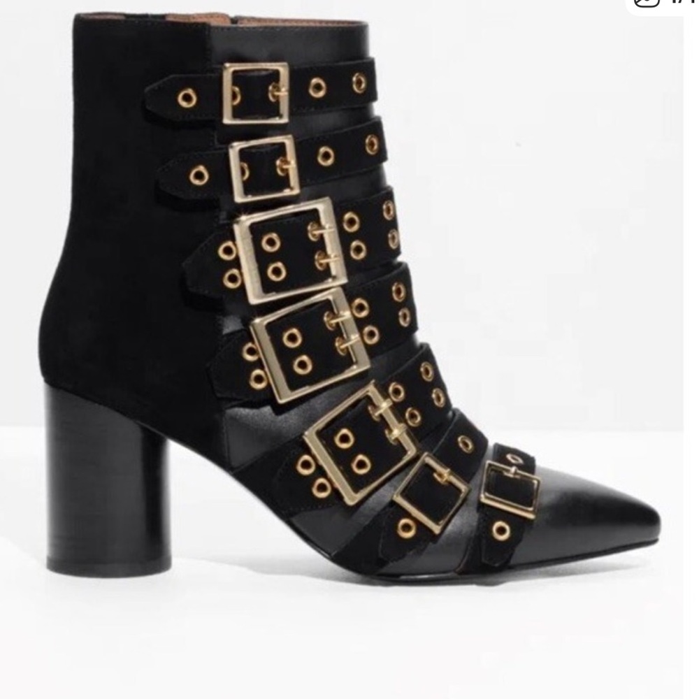 & OTHER STORIES Black Multi Buckle Ankle Boots